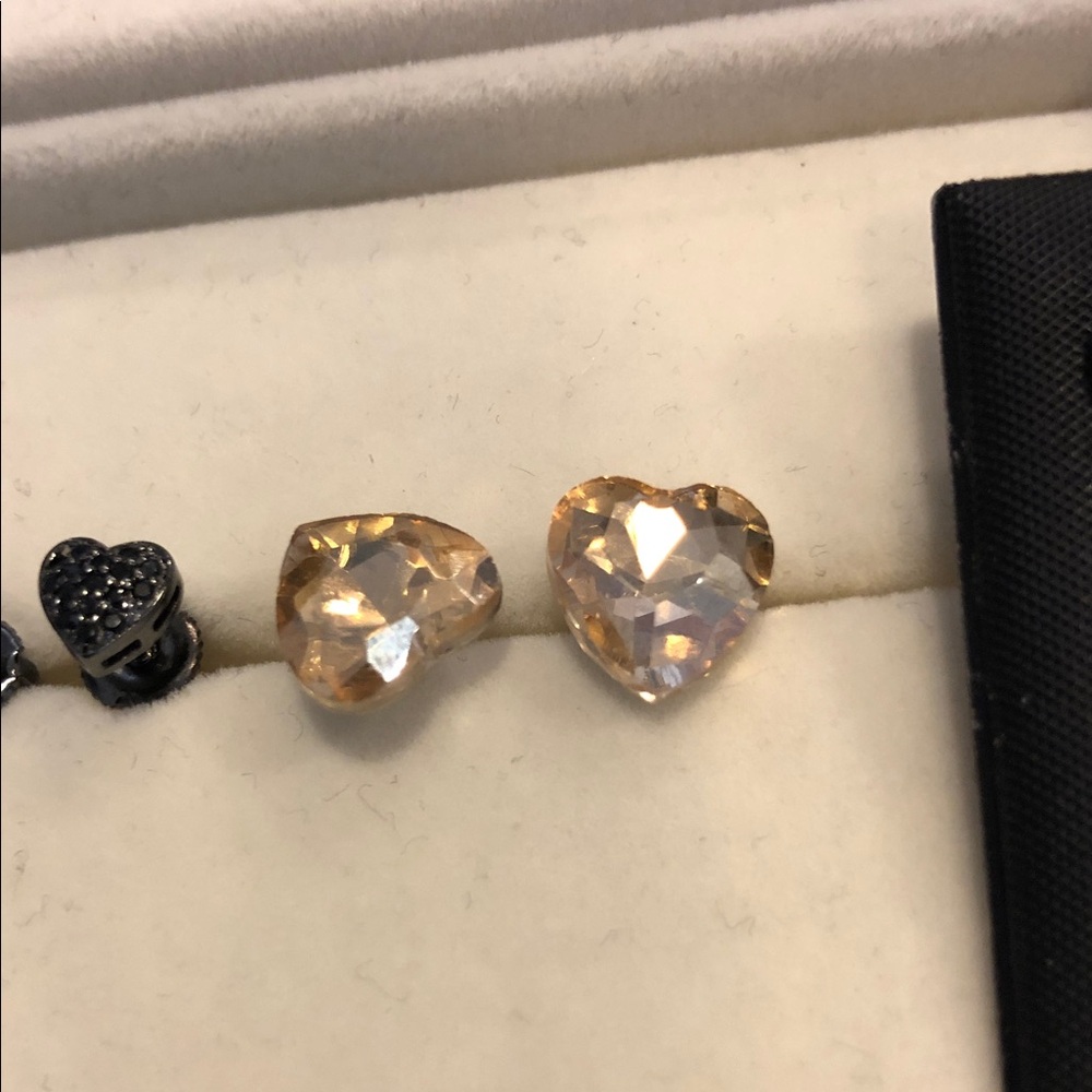 Earrings Pushbacks - Silver-tone Heart Shaped Amber Crystal